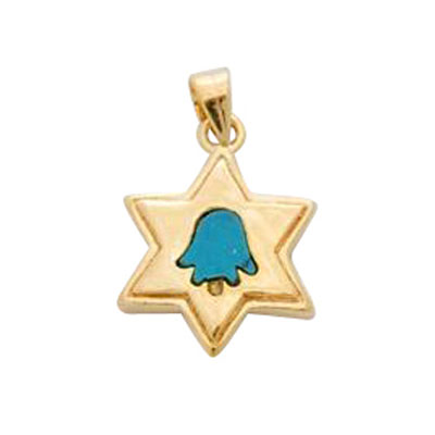 Gold Filled Star of David Turquoise Hamsa Pendant